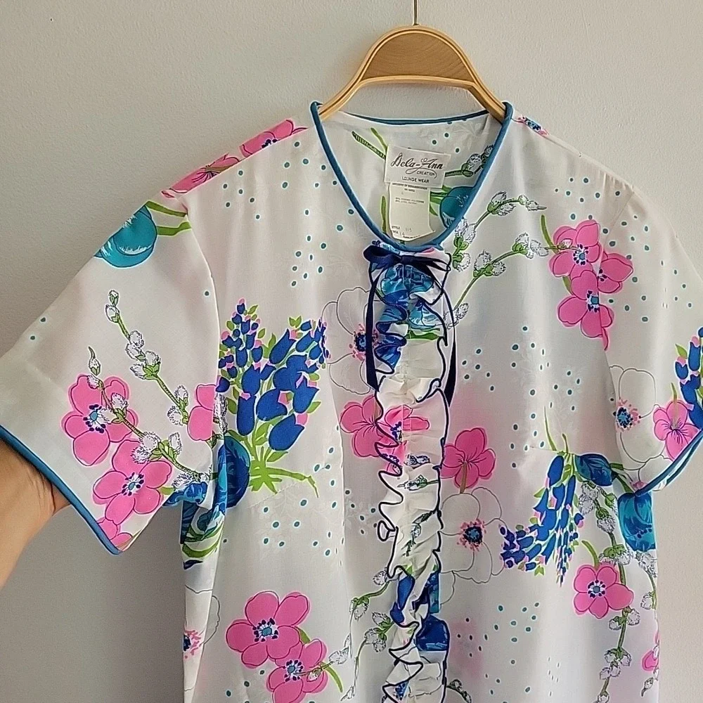 Vintage Dela Ann Loungewear House‎ Dress Button Up Floral Casual Mod Retro 60s